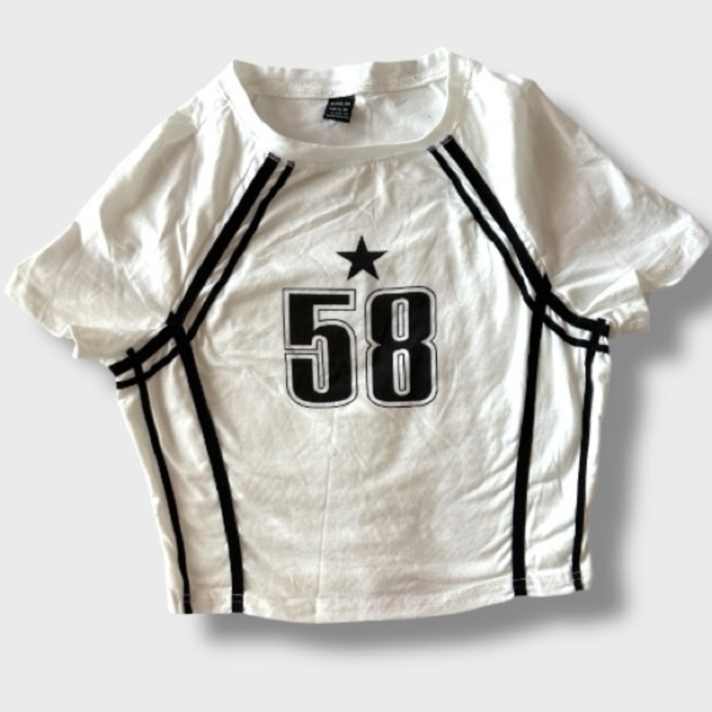 Women’s White & Black Graphic Crop Top - L - Picture 3 of 5